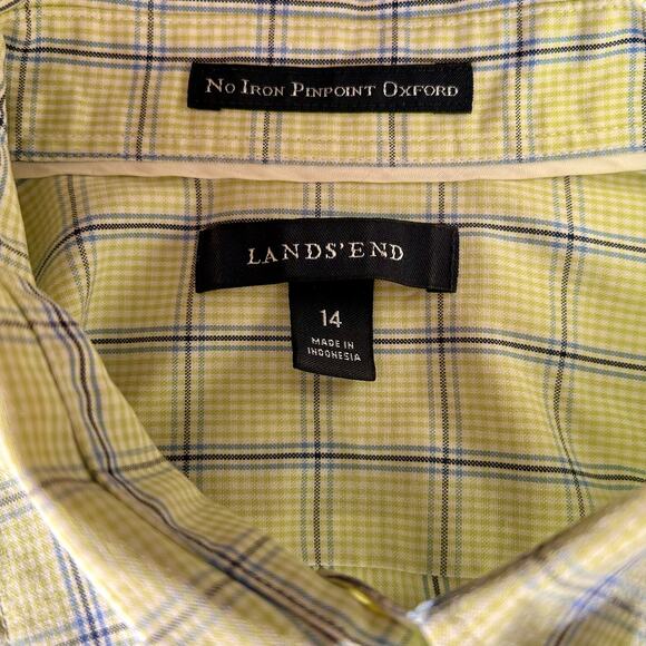 Lands' End Plaid No Iron Pinpoint Oxford Longsleeve Button Down Shirt Size 14 - Picture 10 of 12